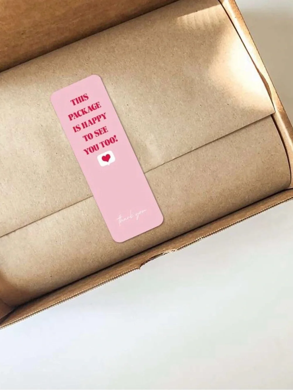 90 Pink 'This Package Is Happy To See You Too' Thank You Stickers